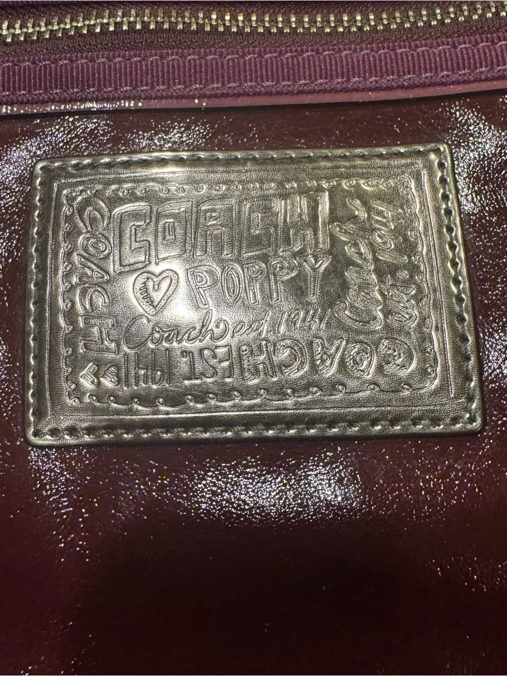 Coach - Poppy Patent Plum Tote with Front Zip Pockets - Picture 10 of 10